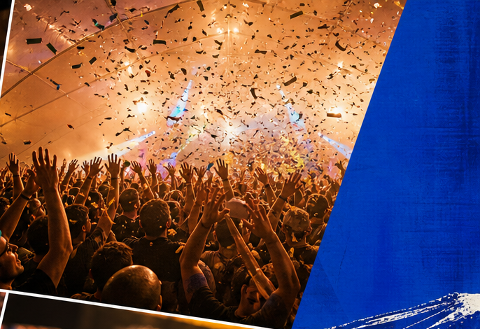 Feestend publiek met confetti